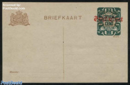 Netherlands 1921 Postcard 7.5c On Vijf Cent On 2c, Long Dividing Line, Unused Postal Stationary - Covers & Documents