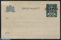 Netherlands 1921 Postcard 7.5c On Vijf Cent On 1.5c Blue, Short Dividing Line, Unused Postal Stationary - Lettres & Documents