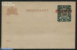 Netherlands 1921 Postcard 7.5c On Vijf Cent On 2c, Perforated, Short Dividing Line, Unused Postal Stationary - Covers & Documents