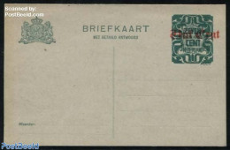 Netherlands 1921 Reply Paid Postcard 7.5c On Vijf Cent On 3c, Long Dividing Line, Unused Postal Stationary - Cartas & Documentos