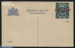 Netherlands 1921 Postcard With Paid Answer 7.5c On Vijf Cent On 2CENT On 1.5c Ultramarin, Long Dividing Line, Unused P.. - Briefe U. Dokumente