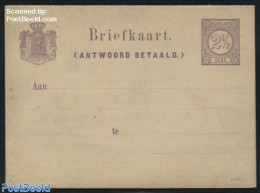 Netherlands 1877 Reply Paid Postcard 2.5+2.5c, Chamois Paper, Coat Of Arms Narrow Lined, 1st And 4th Side Printed, Unu.. - Covers & Documents