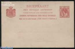 Netherlands 1899 Postcard With Paid Answer 5+5c Carmine, Unused Postal Stationary - Lettres & Documents