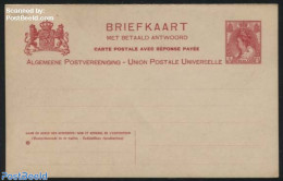 Netherlands 1908 Reply Paid Postcard 5+5c, With Rosette Left Under, Distance Between 3rd,4th,5th Line On Reply Card 1,.. - Brieven En Documenten