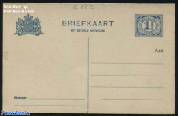 Netherlands 1914 Reply Paid Postcard 1.5c Blue, Long Dividing Line, Unused Postal Stationary - Covers & Documents
