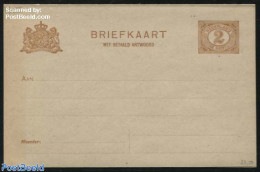 Netherlands 1916 Reply Paid Postcard 2+2c, Greyish Paper, Short Dividing Line, Unused Postal Stationary - Brieven En Documenten