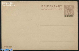 Netherlands 1927 Reply Paid Postcard 5 CENT On 7.5c, Unused Postal Stationary - Cartas & Documentos