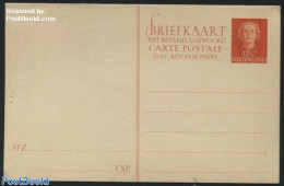 Netherlands 1950 Reply Paid Postcard 12+12c Orangered, Unused Postal Stationary - Covers & Documents