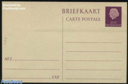 Netherlands 1959 Postcard 20c Lila (3 AFZ Lines), Unused Postal Stationary - Covers & Documents