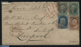 United States Of America 1858 Letter Per SS Persia To Liverpool England, (NEW 19 YORK APR 14, Red)(PAID IN AMERICA 24 .. - Brieven En Documenten
