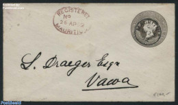 Mauritius 1892 Postal Stationary Envelope, Inland Registered Mail To Vacoas, Postal History - Mauricio (1968-...)