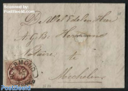 Netherlands 1857 Letter From Roermond To Mechelen (B), Border Rate = 10c, Rare, Postal History - Brieven En Documenten