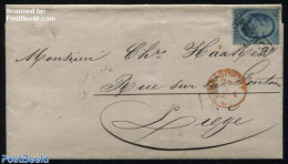 Netherlands 1867 Letter From Maastricht To Liege, Border Rate With 30km (=5c), Postal History - Briefe U. Dokumente