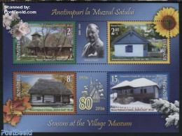 Romania 2016 Seasons At The Village Museum S/s, Mint NH, Nature - Religion - Flowers & Plants - Churches, Temples, Mos.. - Ongebruikt