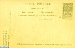 Belgium 1908 Reply Paid Postcard 5/5c, Unused Postal Stationary - Brieven En Documenten