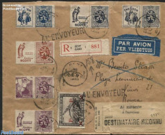 Belgium 1935 Returned Registered Airmail Letter, Stamps With Commercial Tabs, Postal History - Brieven En Documenten