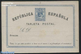 Spain 1874 Postcard 5Cs Blue, 3 Address Lines, Unused Postal Stationary - Cartas & Documentos