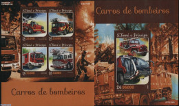 Sao Tome/Principe 2016 Fire Engines 2 S/s, Mint NH, Transport - Automobiles - Fire Fighters & Prevention - Autos
