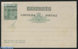 San Marino 1924 Postcard 30Cmi On 0 Cmi, Answer Card, Unused Postal Stationary - Cartas & Documentos