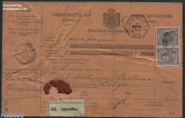 Netherlands 1888 Parcel Card With Pair Of 25c Stamps, Perf. 12.5:12, Postal History - Covers & Documents