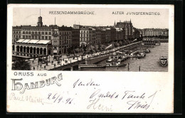 Lithographie Hamburg, Reesendammbrücke Und Alter Jungfernstieg  - Mitte