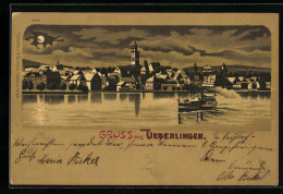 Mondschein-Lithographie Ueberlingen, Generalansicht Der Stadt, Blick Zur Kirche  - Autres & Non Classés