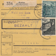 GG: Inlandspaketkarte Krakau Selbstbucher Wald Und Holz Nach Glinna - Bezetting 1938-45
