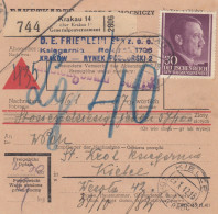 GG: Inlandspaketkarte Krakau 14 Nach Kielce, Lagergebühr 40Gr - Ocupación 1938 – 45