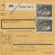 GG: Inlandspaketkarte: PNZ: Krakau Post 2 An Kreishauptmann Tomaschow - Besetzungen 1938-45