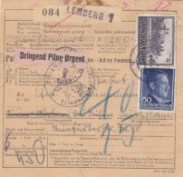 GG Auslandspaketkarte Lemberg - DRINGEND - Wertangabe Nach Freidberg - Ocupación 1938 – 45