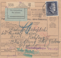 GG Auslandspaketkarte Jadow - Kein Zustellentgelt Einziehen, Nach Berlin - Besetzungen 1938-45
