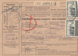 GG Auslandspaketkarte Lublin Nach Wolfsdorf, FPNr. 59483c Marke Oben Beschnitten - Occupation 1938-45