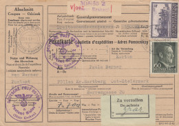 GG Auslandspaketkarte Wertpaket Mielec Nach Pöllau/Hartberg, Verzollung - Occupation 1938-45