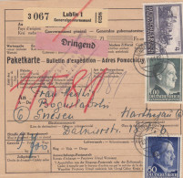 GG Auslandspaketkarte Lublin DRINGEND Nach Gnesen - Ocupación 1938 – 45