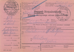 GG Doppel-Notpaketkarte Minsk Nach Dobre, - 2 Not-Paketkarten - Ocupación 1938 – 45