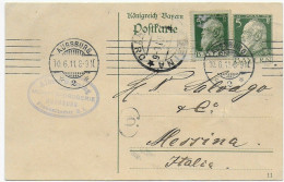 Ganzsache Augsburg 1911 Nach Messina/Italien - Brieven En Documenten