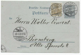 Ganzsache Postkarte Bixdorf 1902 Nach Bromberg, Rückseitig Privater Zudruck - Briefe U. Dokumente