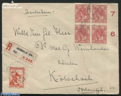 Netherlands 1930 Registered Letter From Hengelo To Koetschach (A), With Block Of 4 NPVP No. 82 And Chilwelfare Stamp ,.. - Storia Postale
