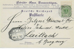 Postkarte Donaueschingen Buchdruckerei, 1900 Nach Laiblach, Österreich - Brieven En Documenten