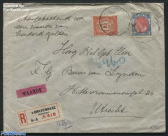 Netherlands 1923 Registered Letter With Declared Value, Mixed Postage, Postal History - Brieven En Documenten