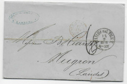 Hamburg: Brief 1858 Nach Mugron über Paris Und Pyrénees, Frankreich, T&T Stempel - Covers & Documents