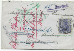 Brief 1919 Nach Berlin Und Zurück:    Öffnung Zur Ermittlung Absender Berlin - Lettres & Documents