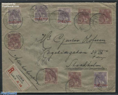 Netherlands 1921 Registered Letter From Leiden To Stockholm With 5xNVPH 58 And 4xNVPH 106, Postal History - Cartas & Documentos