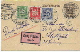 Ganzsache Österreich, Lindau Bodensee, Eilbote 1924 Nach Stuttgart - Covers & Documents