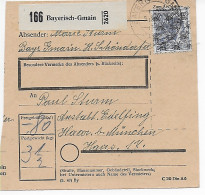 Paketkarte Von Bayerisch-Gmain Nach Haar, Anstalt 1948, EF MiNr. 50II - Covers & Documents