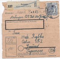 Paketkarte Von Aislingen/Günzburg Nach Gmund, 1948, MeF MiNr. 957 - Covers & Documents