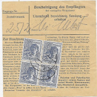 Paketkarte Von Schrobenhausen Nach München, 1948, MeF MiNr. 957, Viererblock - Briefe U. Dokumente