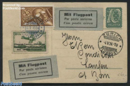 Switzerland 1924 Postcard By Airmail, Uprated + Airmail Seal, Postal History - Cartas & Documentos
