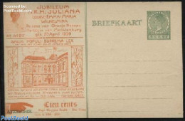 Netherlands 1927 Postcard With Private Text, Jubileum H.K.H. Juliana, Unused Postal Stationary, History - Kings & Quee.. - Cartas & Documentos