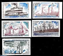 Congo Republic 1976 Paddle Steamers 5v, Imperforated, Mint NH, Transport - Ships And Boats - Schiffe